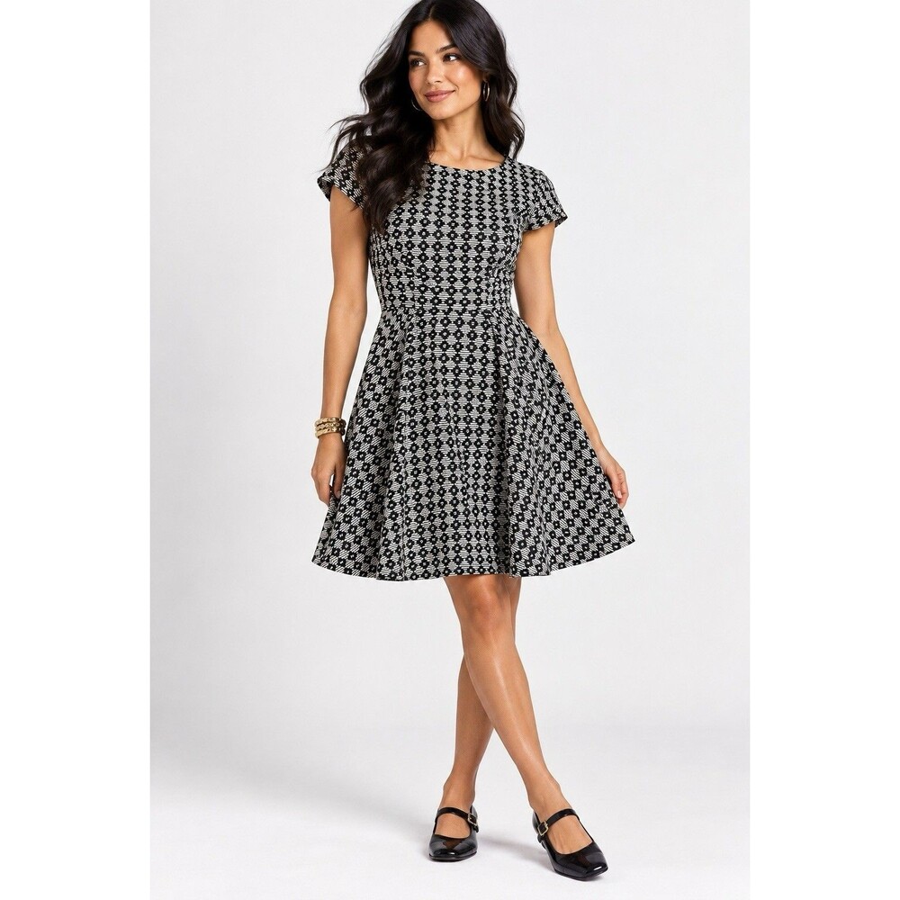 Maeve Anthropologie Dress Size 6 Black White Fit Flare Geometric Career Preppy